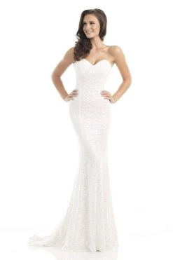 Formal Gowns Johnathan Kayne - Strapless Sequined Mermaid Long Gown 461 - 1 Pc Iridescent White In Size 8 Available