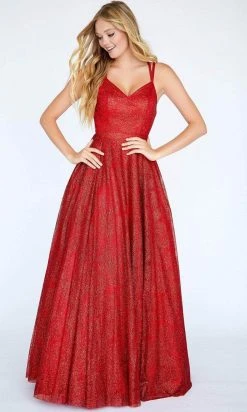 Jolene Collection - Sleeveless Glitter Gown 20016 - 1 Pc Red In Size 12 Available Formal Gowns