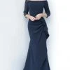 Jovani - 00446SC Off Shoulder Drape Mermaid Dress - 1 Pc Navy In Size 24 Available Formal Gowns