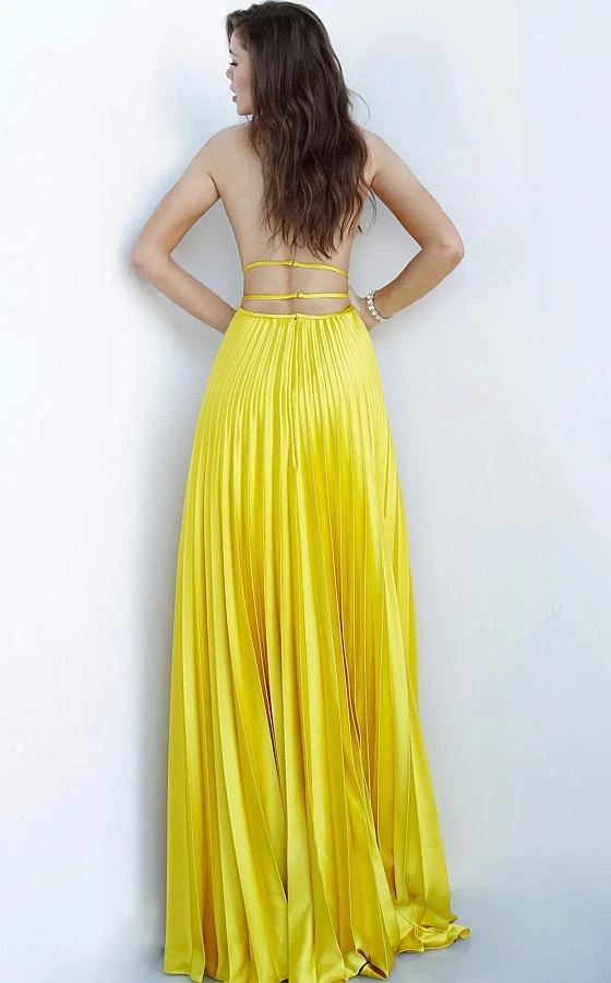 Formal Gowns Jovani - 00637 Deep V-neck Pleated Satin A-line Dress 4 Formal Gowns Jovani - 00637 Deep V-neck Pleated Satin A-line Dress