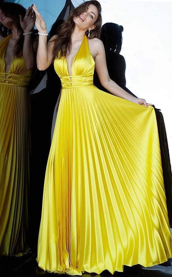 Formal Gowns Jovani - 00637 Deep V-neck Pleated Satin A-line Dress 5 Formal Gowns Jovani - 00637 Deep V-neck Pleated Satin A-line Dress