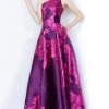 Jovani - 02045 One Shoulder Floral Print Satin Long Gown Formal Gowns