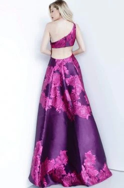 Jovani - 02045 One Shoulder Floral Print Satin Long Gown Formal Gowns 6 Jovani - 02045 One Shoulder Floral Print Satin Long Gown Formal Gowns