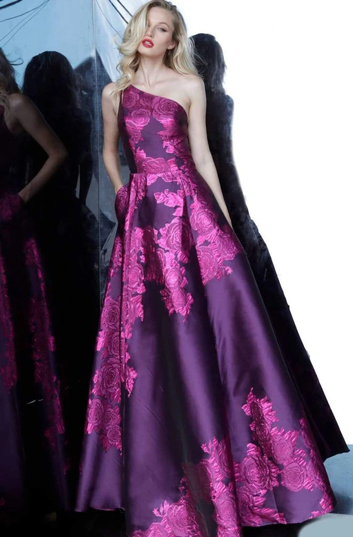 Jovani - 02045 One Shoulder Floral Print Satin Long Gown Formal Gowns 5 Jovani - 02045 One Shoulder Floral Print Satin Long Gown Formal Gowns