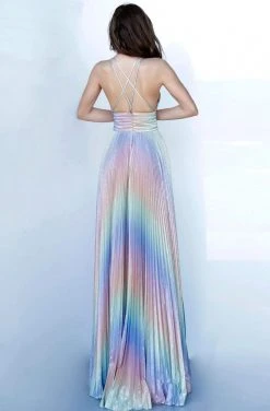 Jovani - 02285 V-Neckline Pleated A-Line Dress Formal Gowns