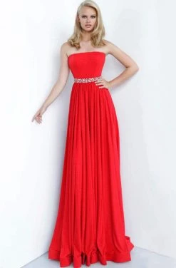 Jovani - 02379 Strapless Bead-Crowned Waist A-Line Gown Formal Gowns