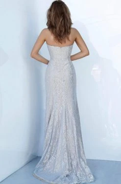 Jovani - 02454 Metallic Lace Sweetheart Trumpet Dress Formal Gowns