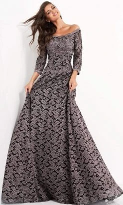 Jovani - 03357 Lace Off Shoulder A-line Gown Formal Gowns