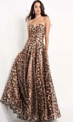 Jovani - 04697 Strapless Animal Print Corset Gown Formal Gowns