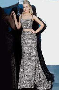 Jovani - 1129 Sleeveless Front Cutout Glitter Stretch Mermaid Gown Formal Gowns