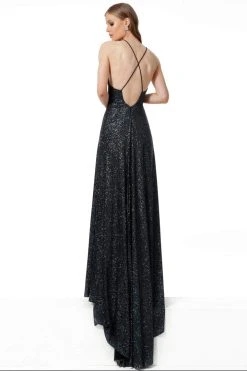Formal Gowns Jovani - 1551 Sleeveless Deep V-Neck Sheath Dress With Train