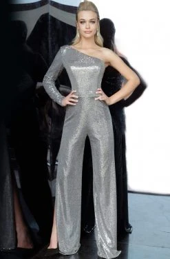 Plus Size Dresses Jovani - 1722 One Shoulder Sequin Jumpsuit With Two Side Slit 9 Plus Size Dresses Jovani - 1722 One Shoulder Sequin Jumpsuit With Two Side Slit