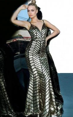 Formal Gowns Jovani - 2244 Geometric Sequin Plunging V-Neck Gown 6 Formal Gowns Jovani - 2244 Geometric Sequin Plunging V-Neck Gown