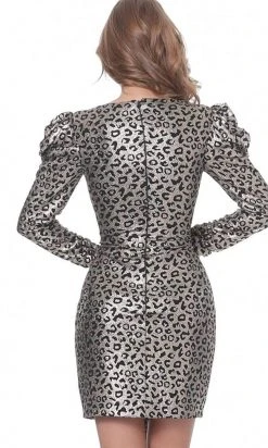 Jovani - 3168 Puff Long Sleeve Animal Print Sheath Dress Cocktail Dresses 8 Jovani - 3168 Puff Long Sleeve Animal Print Sheath Dress Cocktail Dresses
