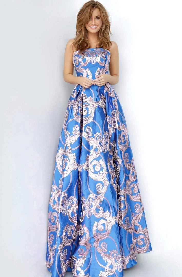 Jovani - 3771 Strapless Print Jacquard Pleated Ballgown Formal Gowns 3 Jovani - 3771 Strapless Print Jacquard Pleated Ballgown Formal Gowns