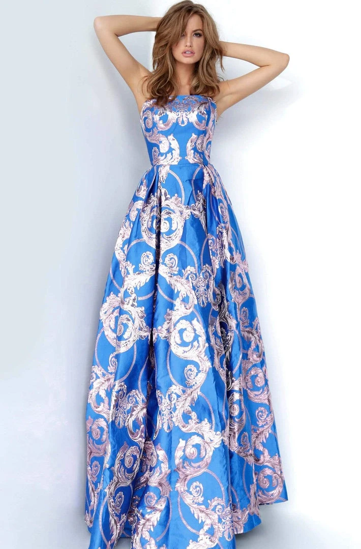 Jovani - 3771 Strapless Print Jacquard Pleated Ballgown Formal Gowns 5 Jovani - 3771 Strapless Print Jacquard Pleated Ballgown Formal Gowns