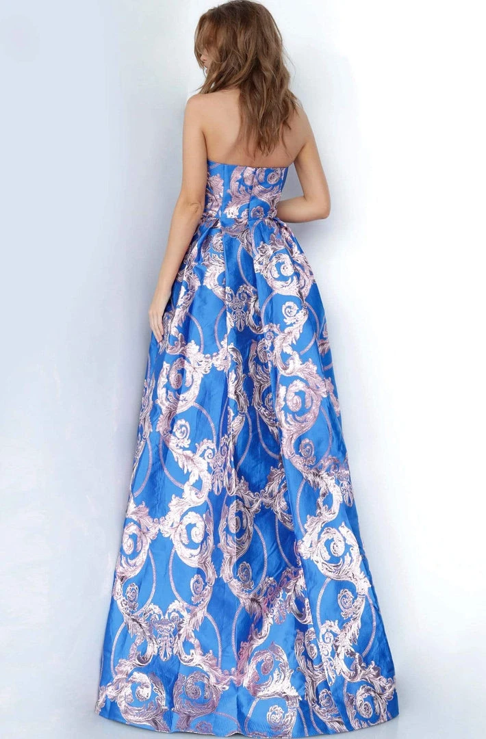 Jovani - 3771 Strapless Print Jacquard Pleated Ballgown Formal Gowns 4 Jovani - 3771 Strapless Print Jacquard Pleated Ballgown Formal Gowns