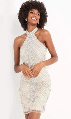 Jovani - 3834 Embellished Halter Neck Cocktail Dress Cocktail Dresses