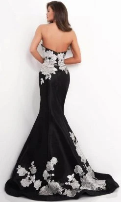 Jovani - 3917 Floral Printed Strapless Mermaid Dress - 1 Pc Black/Silver In Size 20 Available