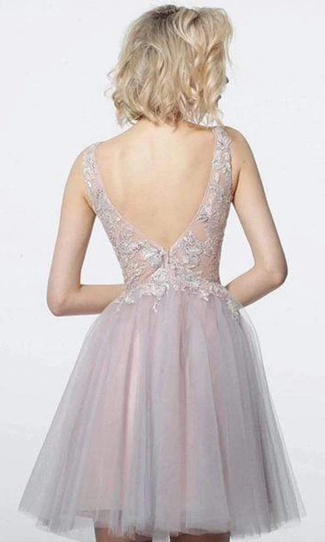 Cocktail Dresses Jovani - 3939 Applique Deep V-neck A-line Dress 4 Cocktail Dresses Jovani - 3939 Applique Deep V-neck A-line Dress