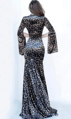 Formal Gowns Jovani - 3995 Animal Print Split Sleeve Mermaid Dress