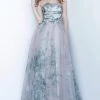 Jovani - 4434 Strapless Printed Pleated Straight Neck A-line Dress 2 Jovani - 4434 Strapless Printed Pleated Straight Neck A-line Dress