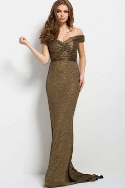 Formal Gowns Jovani - 45156 Ruched Off-Shoulder Sheath Dress