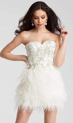 Jovani - 50122 Embellished Sweetheart Feathered Dress