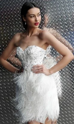 Jovani - 50122 Embellished Sweetheart Feathered Dress