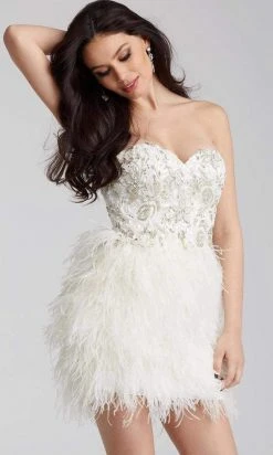 Jovani - 50122 Embellished Sweetheart Feathered Dress