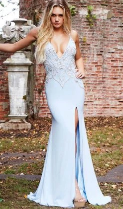 Jovani - 54927 Sleeveless Embellished Deep V-neck Trumpet Dress 12 Jovani - 54927 Sleeveless Embellished Deep V-neck Trumpet Dress