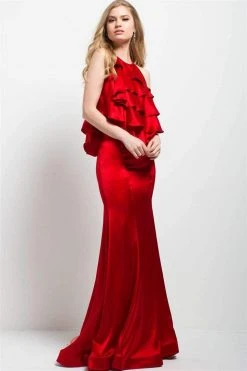 Formal Gowns Jovani - 55128 Ruffled Halter Sheath Dress