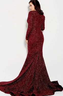 Jovani - 55791 Plunging Stretch Glitter Jersey Trumpet Dress Formal Gowns