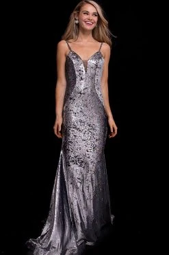 Formal Gowns Jovani - 56897 Plunging V-Neck Sequin Prom Dress
