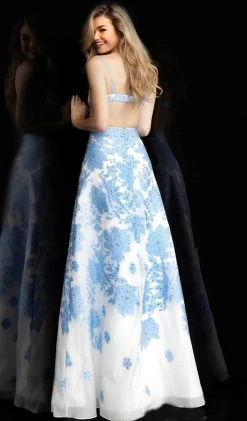 Jovani - 57101 Embellished Floral Patterned V-neck A-line Dress