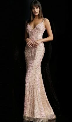 Formal Gowns Jovani - 59056 Lace Appliqued V-Neck Gown