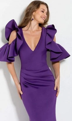 Jovani - 61518 Deep V-neck Scuba Trumpet Dress Formal Gowns