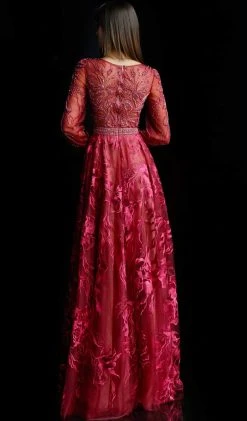 Formal Gowns Jovani - 62143 Plunging V-Neck Floral Embroidered Long Gown