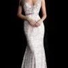 Jovani - 62517 Embellished Embroidered Deep V-neck Trumpet Dress 1 Jovani - 62517 Embellished Embroidered Deep V-neck Trumpet Dress