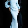 Jovani - 63447 Bateau Neck Long Ruched Sleeves Scuba Evening Dress