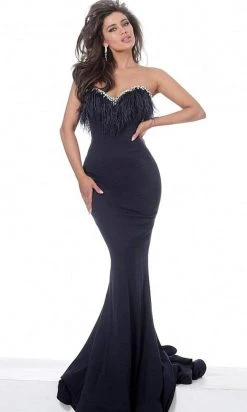 Formal Gowns Jovani - 63892 Strapless Feather-Fringed Long Mermaid Gown