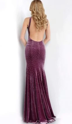 Formal Gowns Jovani - 63935 High Halter Cutout Bodice Velvet Long Gown