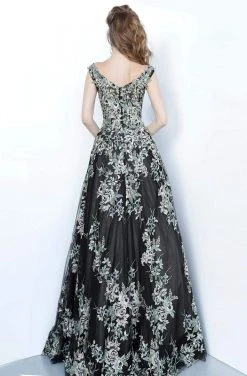 Jovani - 66883 Embroidered Wide V-neck Ballgown Formal Gowns