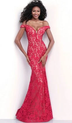 Formal Gowns Jovani - 67304 Lace Plunging Off-Shoulder Trumpet Dress With Train