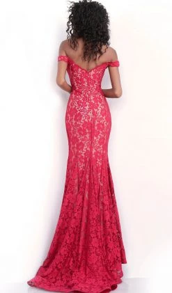 Formal Gowns Jovani - 67304 Lace Plunging Off-Shoulder Trumpet Dress With Train