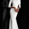 Jovani - 67662 Quarter Length Sleeve Bateau Trumpet Dress Formal Gowns