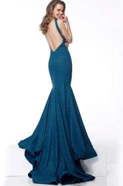 Formal Gowns Jovani - 67702 Halter Neck Backless Glitter Knit Mermaid Gown