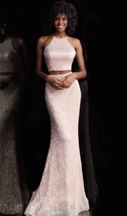 Formal Gowns Jovani - 68398 Two Piece Sequined Halter Trumpet Dress