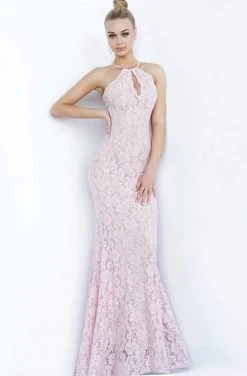 Jovani - 68431 Keyhole Halter Beaded Lace Gown