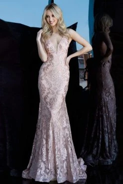 Jovani - 68445 Sleeveless V Back Lace Plunging Neckline Evening Dress Formal Gowns